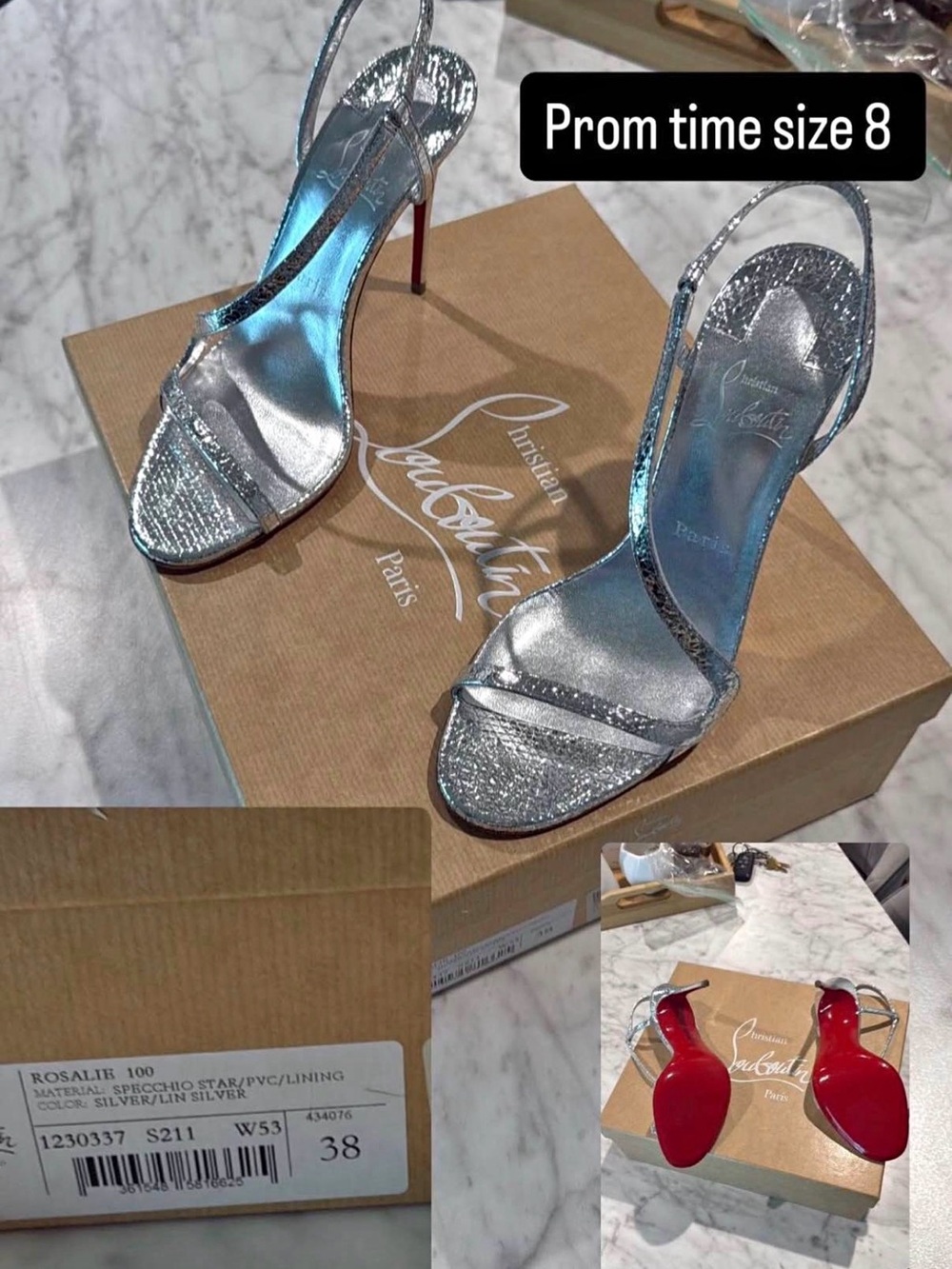 Christian Louboutin Metallic Silver Rosalie 100 Slingback Heels